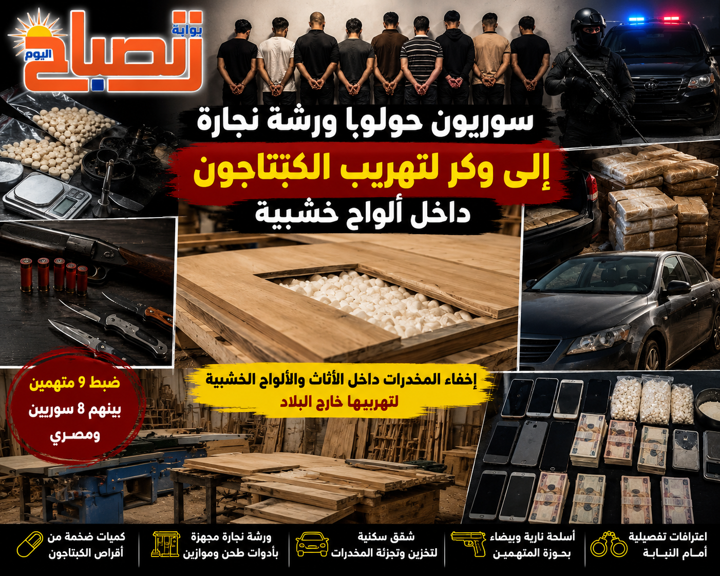 سقوط شبكة كبتاجون سورية داخل ورشة نجارة بالقاهرة...ألواح خشبية تخفي السم القاتل